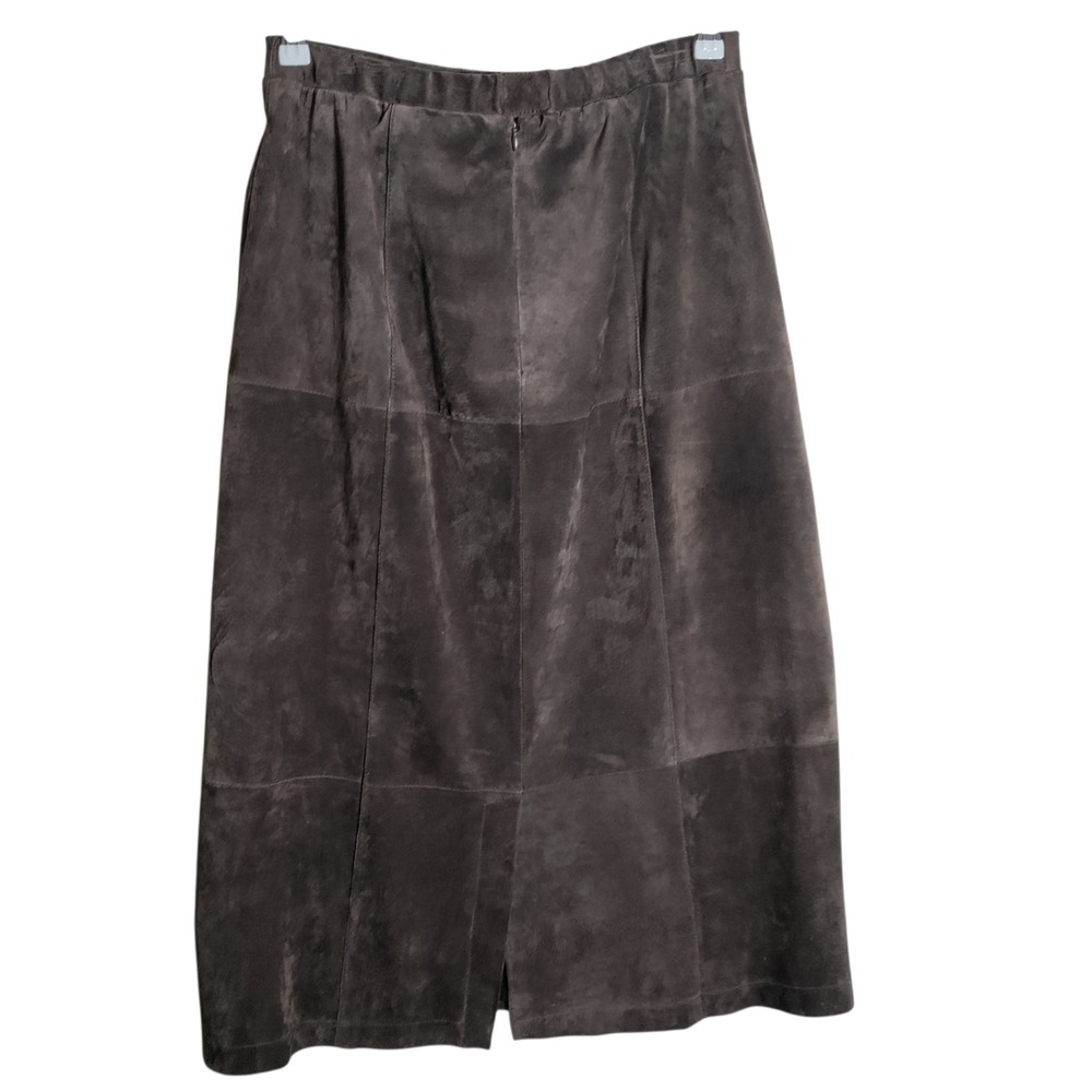 Dialogue Brown Genuine Suede Midi Skirt Size 12 Paneled A-Line Back Slit Lined